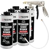 TECPO Unterbodenschutz Bitumen Überlackierbar, 5 Liter Saugdose schwarz UBS Set mit Druckluft Sprühpistole für Steinschlagschutz Karosserieschutz Rostschutzmittel