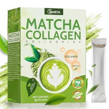 Bio Matcha Kollagen Pulvergetränk 20x3g Protein matcha Powder Ohne Zusätze Sticks Tee Pulver Energieboost Mit Natürlichem Koffein Für Latte, Smoothies & Backen