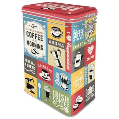 Nostalgic-Art Retro Kaffeedose, 1,3 l, Coffee Collage – Geschenk-Idee für Kaffee-Fans, Blech-Dose mit Aromadeckel, Vintage Design