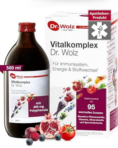 Dr. Wolz Vitalkomplex 500ml - Mikronährstoff-Komplex mit 95 Zutaten - Vitamine, Mineralstoffe, Spurenelemente & Sekundäre Pflanzenstoffe – Vita Saft Konzentrat für Immunsystem- vegan