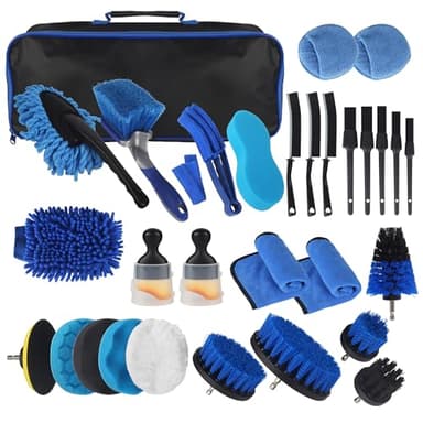 Auto Reinigungsset 31 Teiliges, Autopflege Set Komplett, Auto Waschset mit Bürsten und Detailing Pinsel, Auto Reinigungsset für innenraum & Außen Reinigung, Felgen, Armaturenbrett,Entlüftungsventil