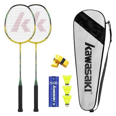 Badminton Schläger Set 2, Profi Badmintonschläger mit 3 Federbälle, 1 Schlägertasche, 2 Federballschläger für Sport und Unterhaltung - Gelb/Grün