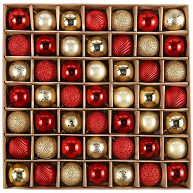 Valery Madelyn Weihnachtskugeln,49 stück Christbaumkugeln Weihnachtskugel mit Geschenkpaket, 3cm Weihnachtsbaumschmuck Christbaumschmuck mit Aufhänger,deko Weihnachten,Thema Rot Gold