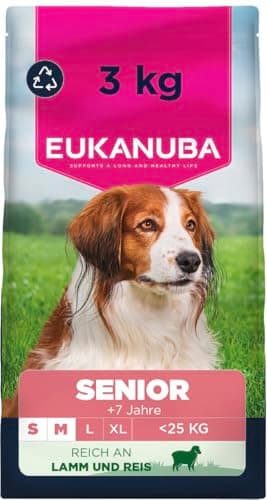 Eukanuba Senior Hundefutter mit Lamm und Reis für kleine und mittelgroße Rassen - Premium Trockenfutter für ältere Hunde, 3 kg