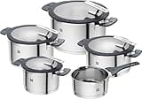 ZWILLING Simplify Edelstahl-Kochtopfset, Mit integriertem Sieb im Deckel, Induktionsgeeignet, Silber-Schwarz, 5-tlg Set