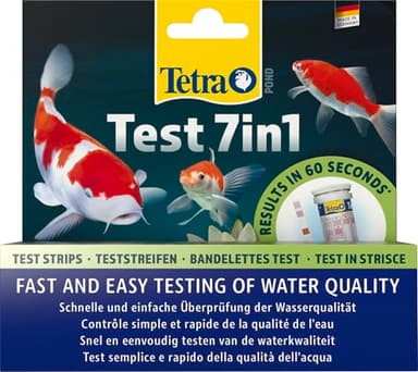 Tetra Pond Test 7in1 - Wassertest für den Teich, schnelle und einfache Überprüfung der Wasserqualität im Gartenteich, 1 Dose (25 Teststreifen)