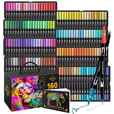 Efimeso 160 Farbe Filzstifte set Erwachsene Brush Pen, Fineliner Schwarz mit zwei Spitzen, Pinselstifte Künstlerbedarf zum Zeichnen, Skizzieren, Malbuch