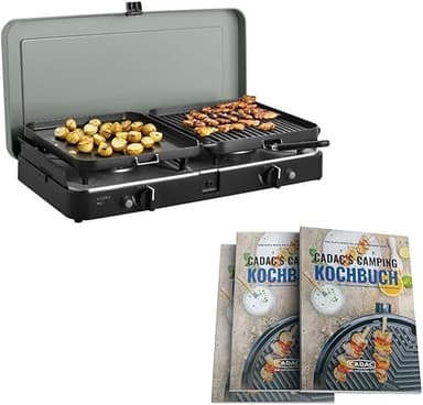 CADAC - 2-Cook 3 Pro Deluxe Camping Gasgrill - 50mBar - Stahl, Aluminium und Kunststoff - Gas-Campingkocher - inkl. Camping Kuchbuch & Transporttasche