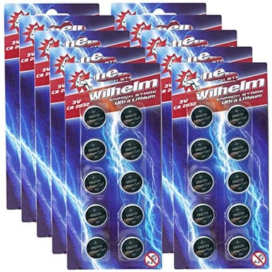 100 x CR2032 Wilhelm Blisterpack Knopfzelle Batterie Lithium 3V CR 2032
