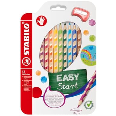 STABILO - Ergonomischer Buntstift für Rechtshänder - EASYcolors - 12er Pack mit Spitzer