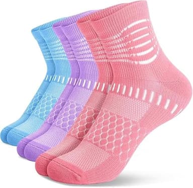 IRAMY Kompressionsstrümpfe für Damen Herren Plantarfasziitis Strümpfe Sport Laufsocken Kompressionssocken mit Knöchelstütze & Fußgewölbe Stütze 3 Paar（Rosa + Lila + Blau M）