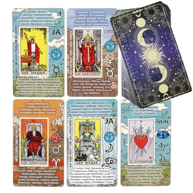 Tarotkarten Deutsch – Tarot Karten für Anfänger mit Bedeutungen auf den Karten – Ja oder Nein, Astrologie, Planeten und Chakren – Kein Handbuch erforderlich (Deutsch)
