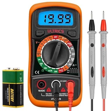 ULTRICS Digital Multimeter, Voltmeter, Batterietester, Spannungsprüfer, Durchgangsprüfer, Ohm Volt Ampere Messgerät AC/DC Spannung Strom Widerstand Diode Transistor, LCD-Anzeige und Hintergrundlicht