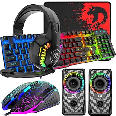 Vereinigtes Königreich-UK Layout verdrahtet 104 Key Gaming-Tastatur-Maus-Kopfhörer-Lautsprecher 5 in 1 Combo Multi RGB-Hintergrundbeleuchtung Einstellbar 2400DPI-Maus Great Mousepad wasserdicht