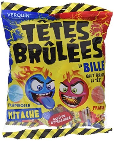 Tetes Brulees Paint Billes Extra Saure Bonbons Challenge Tüte mit gefüllten Erdbeerbonbons zum färben der Zunge