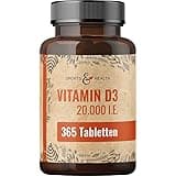 Vitamin D3 Hochdosiert 20000 Depot - 365 Vitamin D3 Tabletten - Hochdosiertes Vitamin D3 20000 IE - Vitamin D Tabletten - Vitamin D 20000 - D3 20000 IE Kapseln Tablette