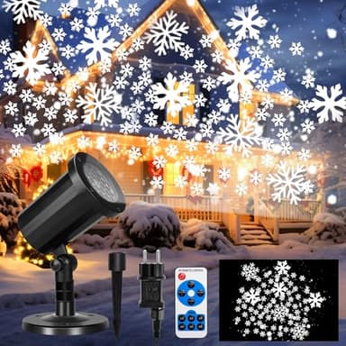 Weihnachts Projektorlicht mit Fernbedienung und 5-m-Kabel, Schneeflockenprojektor mit Weihnachtsthema für draußen und drinnen, wasserdichte HD-Projektorlampe, 360°-Automatikdrehu