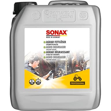 SONAX AGRAR FettLöser lösemittelhaltig (5 Liter) für verhärtete Fettbeläge an Hydraulik, Lenkung und Motor sowie zur Werkzeugreinigung | Art-Nr. 07425000