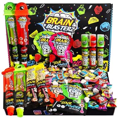 Brain Blasterz Süßigkeiten Großpackung – Saure Süßigkeiten Mix – 27 Stück mit Lutschern, Hartbonbons, Kaubonbons & mehr – Halal & Vegan – Perfekt für Halloween, Kinder-Geschenke & Schultüte Füllung