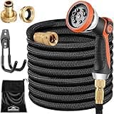 GARDEBRUK® Flexibler Gartenschlauch 7,5m 3fach Latexkern Vollmessing Adapter 1/2' 3/4' Zoll Wandhalterung Tasche Flexschlauch Wasserschlauch Schwarz