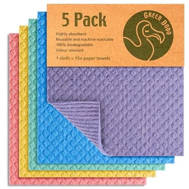 Green Dodo Spüllappen 5er Pack - Abwaschlappen Küche - Ökologisches, Biologisch Abbaubares Und Nachhaltiges Schwammtücher - Saugfähiger & Geruchloser - Wiederverwendbare Alternative Zu Papiertüchern