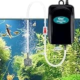 hygger Aquarium Luftpumpe, Sehr Leise Regelbar Mini Aquarium Sauerstoffpumpe für 1-75 Litern Fischschale mit Luftschlauch, Sprudelstein und Rückschlagventil(1W)