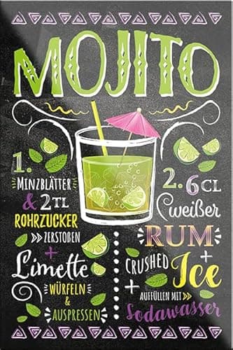 schilderkreis24 – Cocktail Rezept Magnet Alkohol Spirituosen Deko Kühlschrankmagnet Humor Geschenkidee Geburtstag Weihnachten 9x6 cm (Mojito)
