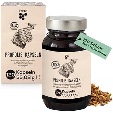 beegut BIO Propolis Kapseln, 120 Kapseln in pflanzlicher Kapselhülle mit BIO Propolis Extrakt, nachhaltige Verpackung