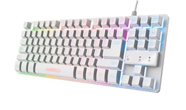 Trust Gaming GXT 833W Thado TKL Tastatur Deutsches QWERTZ Layout, Kompakte 80% USB Gaming Tastatur aus Metall, Anti-Ghosting, LED-Beleuchtung, Recycelten Materialien, für PC, Laptop, Mac - Weiß