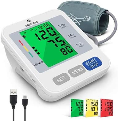 PANACARE 2.0 Vollautomatisch Oberarm Blutdruckmessgerät, 3-Farbiges Großes Display mit Hintergrundbeleuchtung| Deutsche Sprache | 2Users&198Daten| Manschette von 22-42cm, Blutdruckmonitor (Silber)