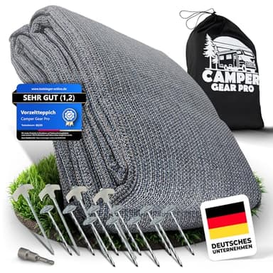 Camper Gear Pro Vorzeltteppich mit Profi Heringen [Extrem Stabil] | Camping Teppich Outdoor – Zeltteppich, Markisenteppich für Wohnwagen, Wohnmobil & Zelt – Jetzt Größe wählen (250x300 cm)