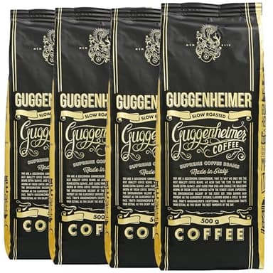 GUGGENHEIMER COFFEE - Kaffeebohnen 2kg - Extra langsam geröstet - wenig Säure und Bitterstoffe - Barista-Qualität - Feinste Crema - Bester Espresso für Vollautomaten - 4 x 500 g