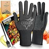 KESSER® Grillhandschuhe XXL, auch für Topf und Kamin, hitzebeständig bis 500°, atmungsaktiv, rutschfester Griff, Aramid-Gewebe, maschinenwaschbar,inkl. Rezeptbuch & Kochpinsel, Größe XL-XXL, Anthrazit