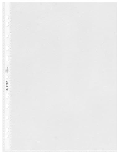 Leitz Standard Prospekthüllen-Set A4, 100 Stück durchsichtige, gelochte Taschen, 30% Pre-Consumer-Recycling-Kunststoff, 100% recycelbar, Kunststofftaschen mit Öffnung von oben, 85 Micron, 47900000