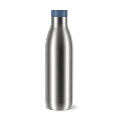 Emsa Bludrop Eco Isolier-Trinkflasche, wiederverwendbar, recycelter Edelstahl, Öko-Design, Quick-Press, 12h heiß/24h kalt, 0,7 L, spülmaschinenfest, auslaufsicher, Blau, N3112700