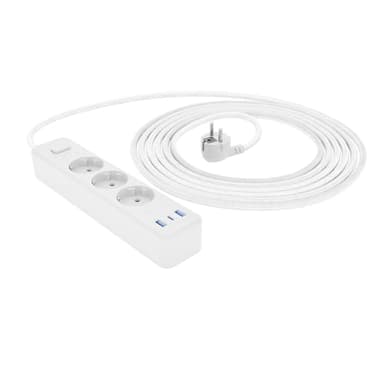 Amazon Basics Rechteckig Überspannungsschutzgerät, 3 Anschlüsse, 1 USB-C (20W), 2 USB-A (12W), 1050 J, 1,5 m geflochtenes Kabel, Weiß