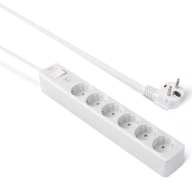 Amazon Basics Steckdosenleiste mit 6 Steckdosen, 600 Joule Überspannungsschutz, 1.4 m, Weiß