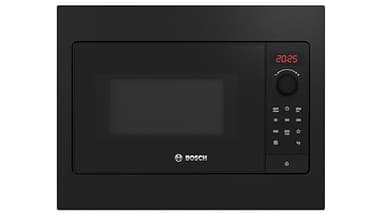 Bosch BFL523MB4 Serie 2 Einbau-Mikrowelle, 38 x 50 cm, 20 L, 800W, Drehteller 27 cm, AutoPilot 7 Programme, LED-Display, QuickStart, hydrolytische Reinigung, Schwarzglas