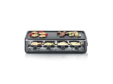 SEVERIN Raclette-Grill für 8 Personen, Raclette mit großer antihaftbeschichteter Grillplatte, extra tiefe Pfännchen, Spülmaschinengeeignet, Tischgrill, Black Line Lite, RG 2365