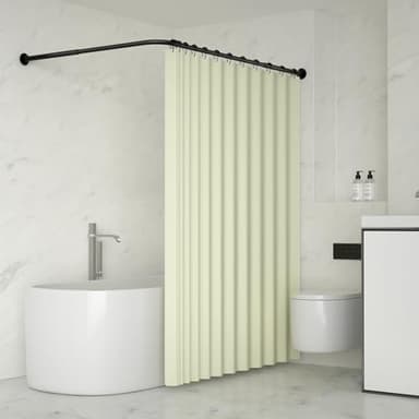 YOFOQ Duschvorhangstange L Form, Verstellbare L-förmige Ecke Duschstange 62-94x141-174cm, Duschvorhangstange Ecke aus Edelstahl, Duschstange für Badewanne mit 16 Duschvorhangring