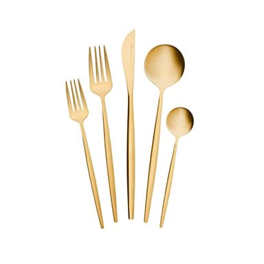 Karaca Orion Matte Gold 30 Teilge Besteck für 6 Personen Besteck Messer, Gabeln, Löffel, Kuchengabeln, Edelstahl, Essbesteck Tafelbesteck Set Gesund und Hygienisch,Modernes Design