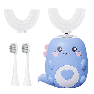 Jonuin 360º Kinder Ultraschallzahnbürste, U-förmige Elektrische Kinderzahnbürste mit 2 U-förmigen Silikonbürstenköpfen & 2 Weichen Bürstenköpfen, Elektrische Zahnbürste für 2-12 Jahre Kinder (Blau)