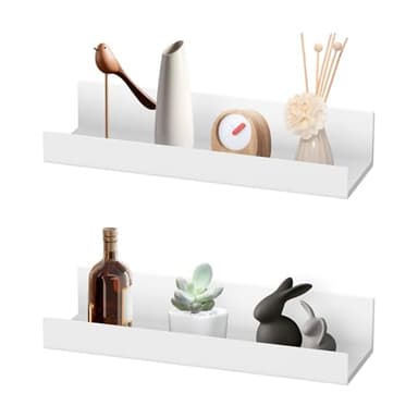 TPTGIAR 2 Stück Wandregal Ohne Bohren, 27cm Kunststoff Regal Wand, Selbstklebend Wandregal Weiß, Regal Ohne Bohren, Dekorative Schweberegal für Wohnzimmer Schlafzimmer Badezimmer Küche