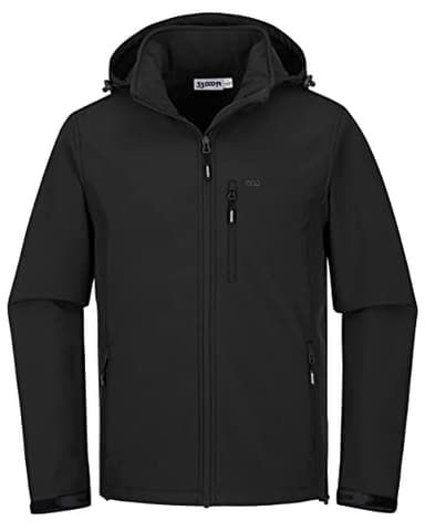 33,000ft Softshelljacke für Herren Wasserdicht Winterjacke Winddicht Warme Fleece Gefüttert Windbreaker Funktionsjacke Outdoorjacke für Wandern Fahrrad Camping Schwarz XL