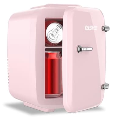 YASHE Mini Kühlschrank, 4 Liter Mini-Kühlschränke für Kosmetik, Getränke, 220V AC/ 12V DC Thermoelektrische Kühlung und Erwärmung, Kleiner Kühlschrank für Schlafzimmer, Büro, Wohnheim, Auto (Rosa)