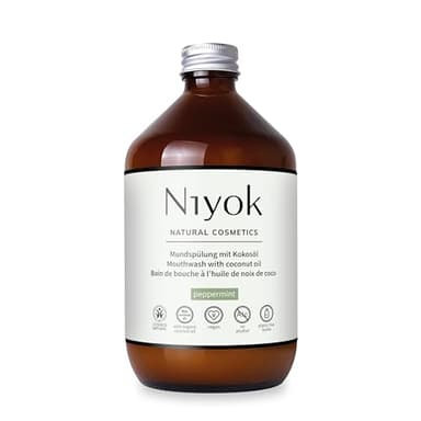 Niyok® Mundspülung mit Kokosöl "Pfefferminze" (500ml) • Antibakterielle Mundspülung Bio-Kokosöl • Ohne Fluorid & Ohne Alkohol • Für gesundes Zahnfleisch • Mundwasser gegen Mundgeruch