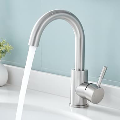 Fransiton Wasserhahn Bad Hoch, 360° Drehbar wassersparende Waschtischarmatur Hoch mit Warm/Kaltwasser Mischbatterie Einfache Montage für Badezimmer/küche Waschbecken Kleine Wohnmobil (Edelstahl)