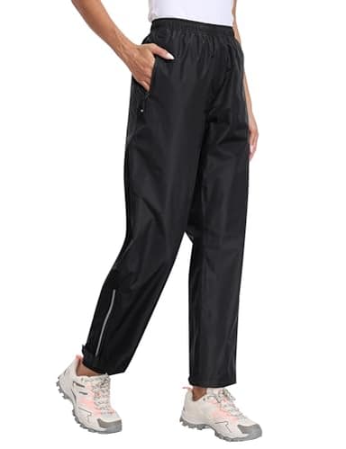 MoFiz Damen Regenhose Wasserdicht Fahrrad Überziehhose Leichte Packbar Hose Winddicht Outdoorhose Wanderhose Trekkinghose Schwarz Größe EU 3XL