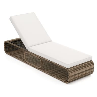 COSTWAY Sonnenliege Rattan, Gartenliege mit Auflage und Verstellbarer Rückenlehne, wetterfeste Balkonliege, Terrassenliege bis 180 kg belastbar, Liegestuhl für Garten, Terrasse, Balkon