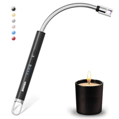 VEHHE Lichtbogen Feuerzeug Elektrisch, USB Aufladbares Elektro LED-Display Stabfeuerzeug Langer Flexibler Hals Geeignet für Küche,Kerzen,Gasherde,Grill Schwarz